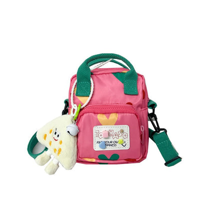 Cute Cartoon Heart Print Canvas Crossbody Bag for Kids