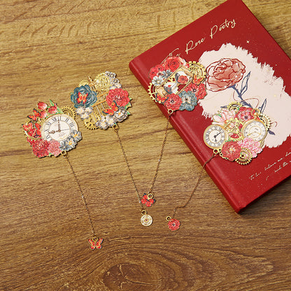 Metal Filigree Clock Bookmark With Tassel Gift