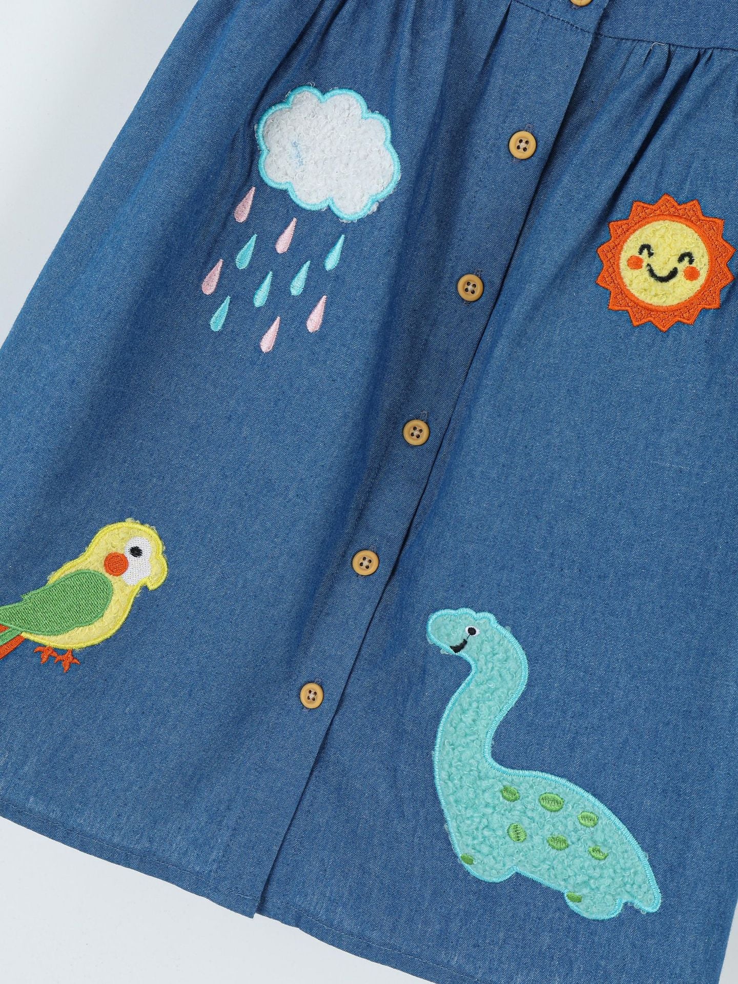 Trendy Denim A-Line Dress with Cute Floral Design