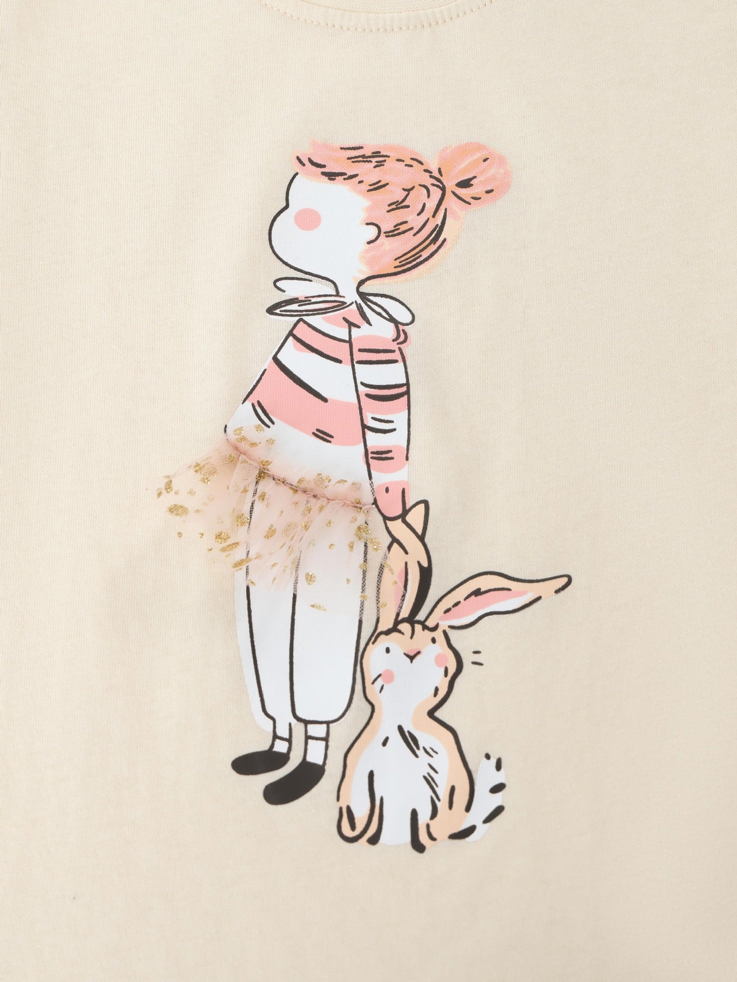 Girls' 3D Rabbit Print T-Shirt with Soft Skirt