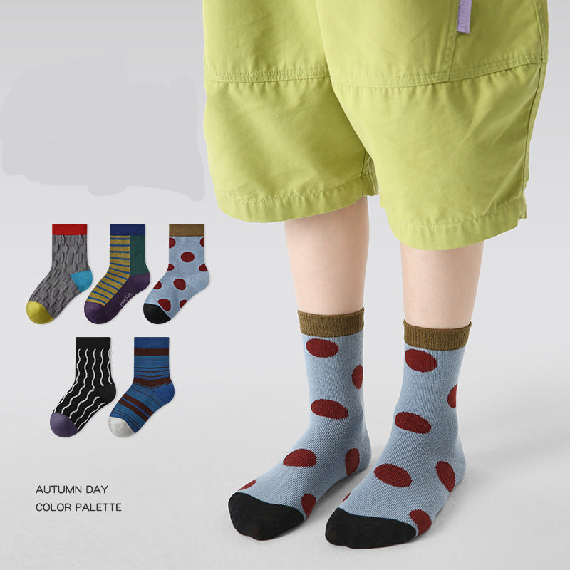 Kids Dot Colorblock Seamless Cotton Sport Socks