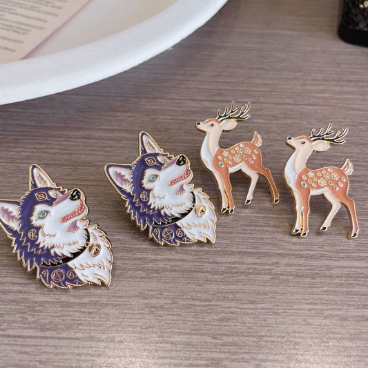 Cute Cartoon Deer Brooch Adorable Wolf Dog Pet Metal Badge