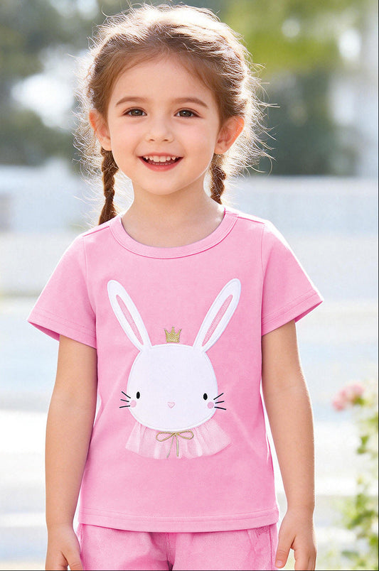 Summer Girls' Cotton Knit T-Shirt with Animal Print