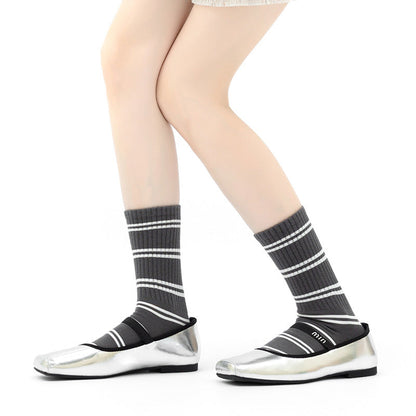 Vintage Stripe Mid-Calf Cotton Socks for Women