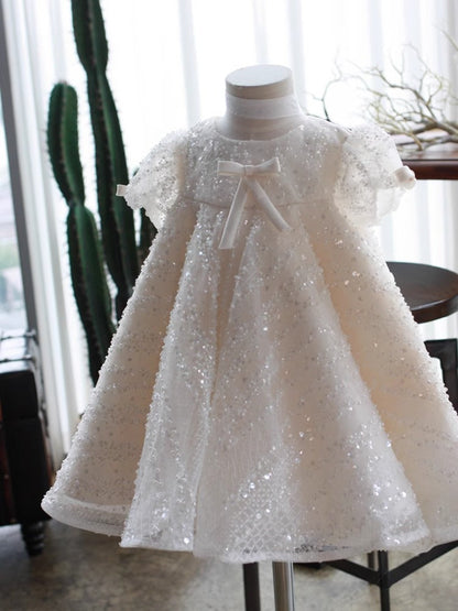 Girls' Sequin Puff Sleeve Princess Birthday Dress