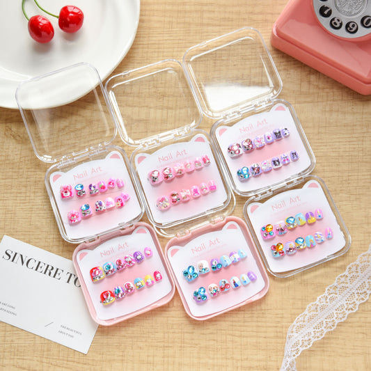Kids' Short-Style Nail Art Stickers with Cute Floral Designs