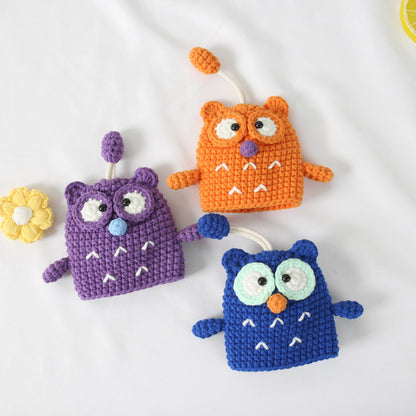 Cute Cartoon Owl Keychain Pouch Hand-Woven Cotton Bag