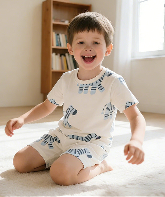 Cute Boys' Short Sleeve Pajama Set with Animal Print
