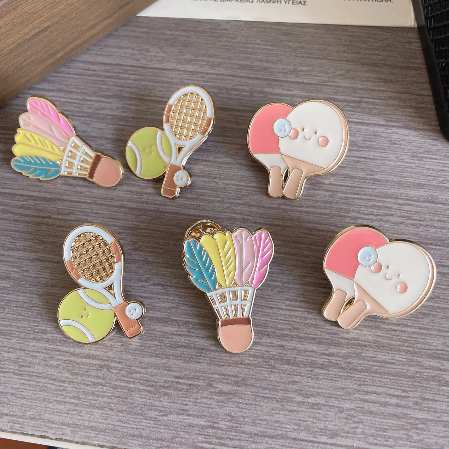 Cute Cartoon Sports Brooches – Badminton, Tennis & Ping Pong Metal Pins