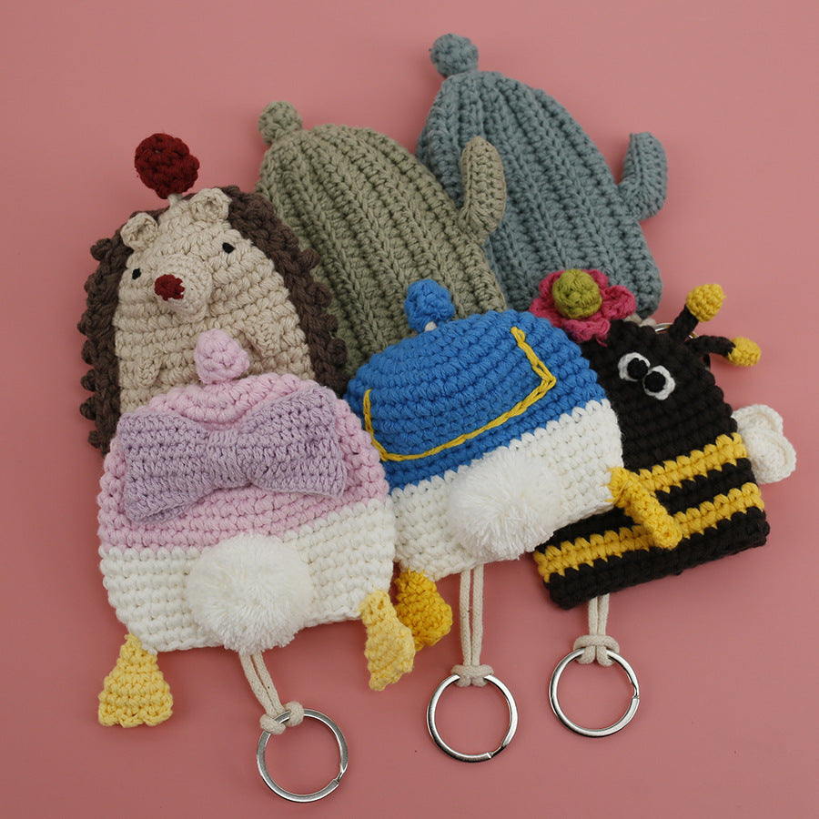 Handcrafted Cartoon Key Pouch Cute Duck Butt Knitted Key Holder