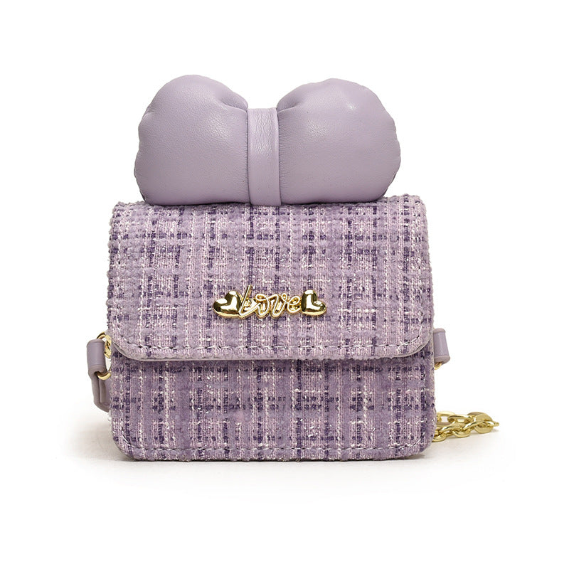 Sweet Bow Children's Shoulder Bag Plaid Fashion Style