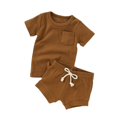 Casual Baby Short Sleeve Set Cute Solid Color Cotton Outfit