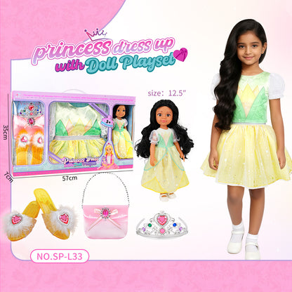 Princess Doll Dress-Up Playset - 32cm Rubber Doll Toy