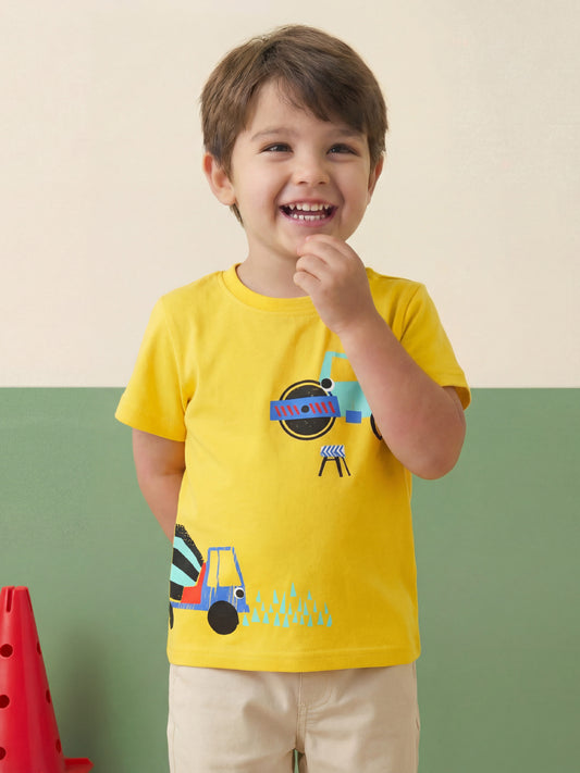Summer Boys Short Sleeve T-Shirt Construction Vehicle Print