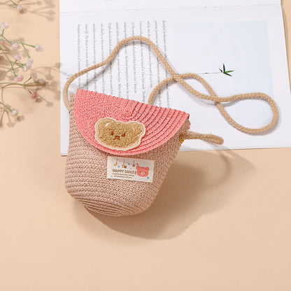 Cute Summer Children's Crossbody Woven Bag with Animal Patterns