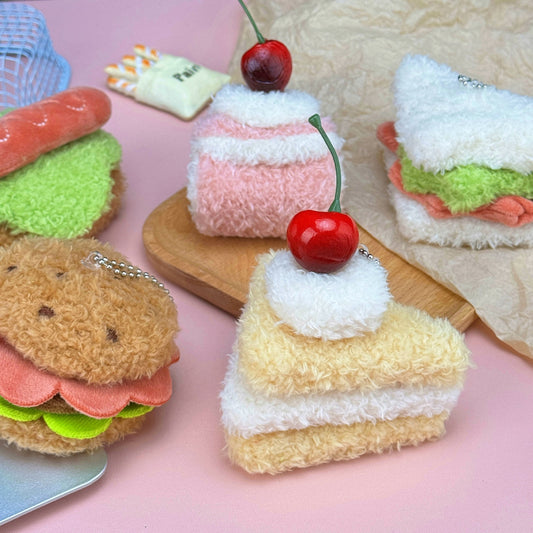 Adorable Food Plush Keychain - Sandwich, Hamburger, Swiss Roll