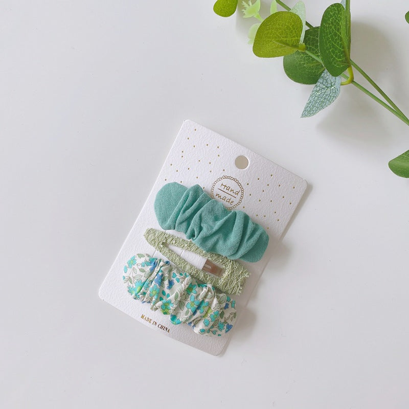 Floral Fabric Hair Clips Set for Girls - 3 Pieces
