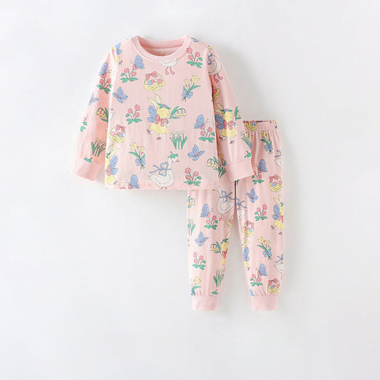 Cute Floral Cotton Two-Piece Homewear Set for Girls