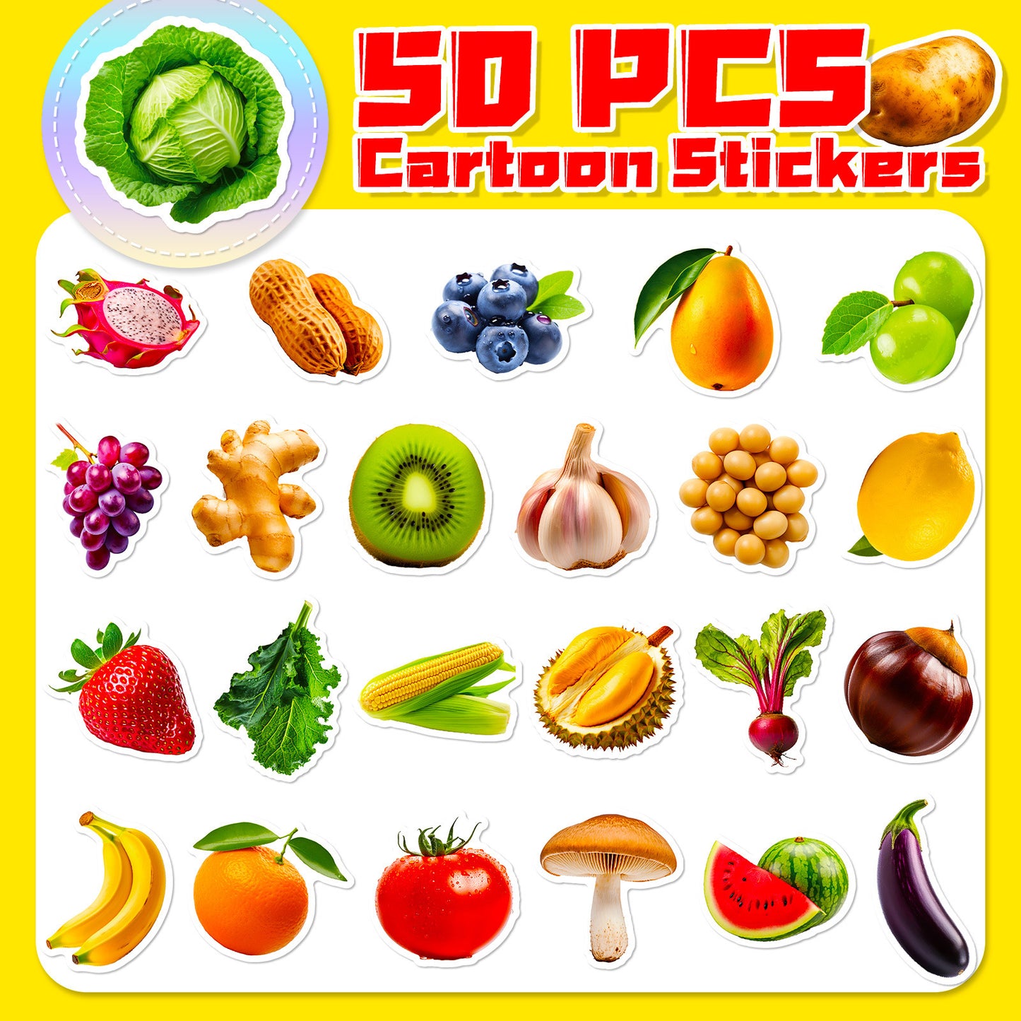Educational Fruit And Veggie Doodle Stickers Peelable Paper