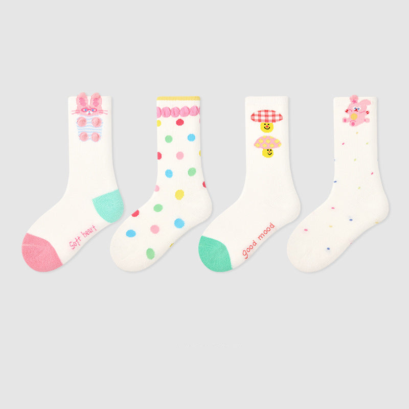 Kids Cotton Animal Stripe Mid Calf Socks Breathable