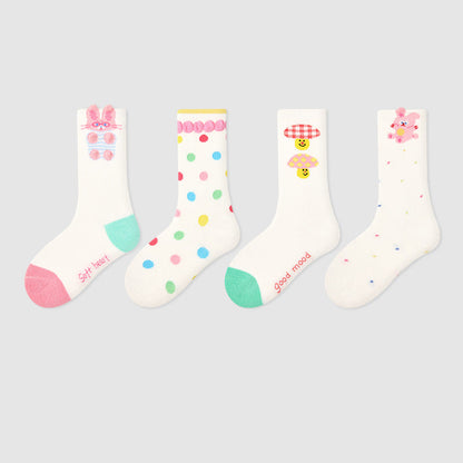 Kids Cotton Animal Stripe Mid Calf Socks Breathable