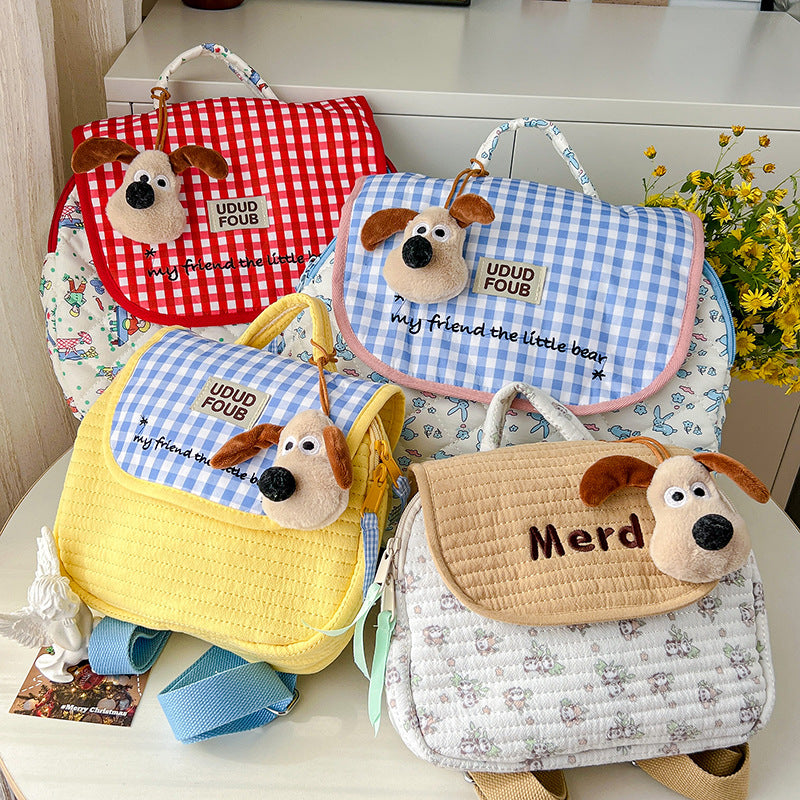 Cute Dog Quilt Kids Backpack Stylish Casual Daypack