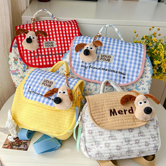 Cute Dog Quilt Kids Backpack Stylish Casual Daypack