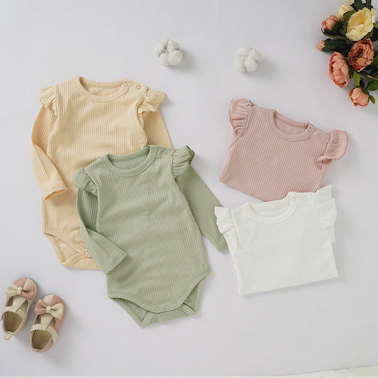 Ruffled Organic Cotton Baby Bodysuit Casual Knitted One-Piece