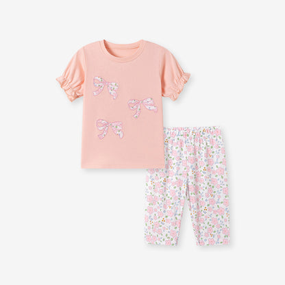 Cute Bow Summer Outfit for Baby Girls Cotton Two-Piece Set