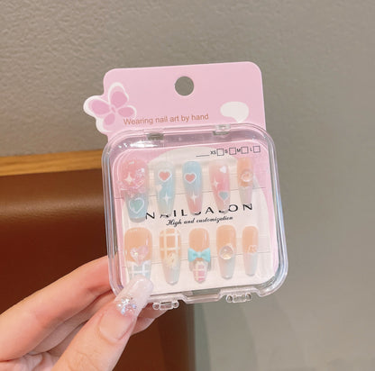 Cute Cartoon Long Nail Stickers with Heart Bow for Kids