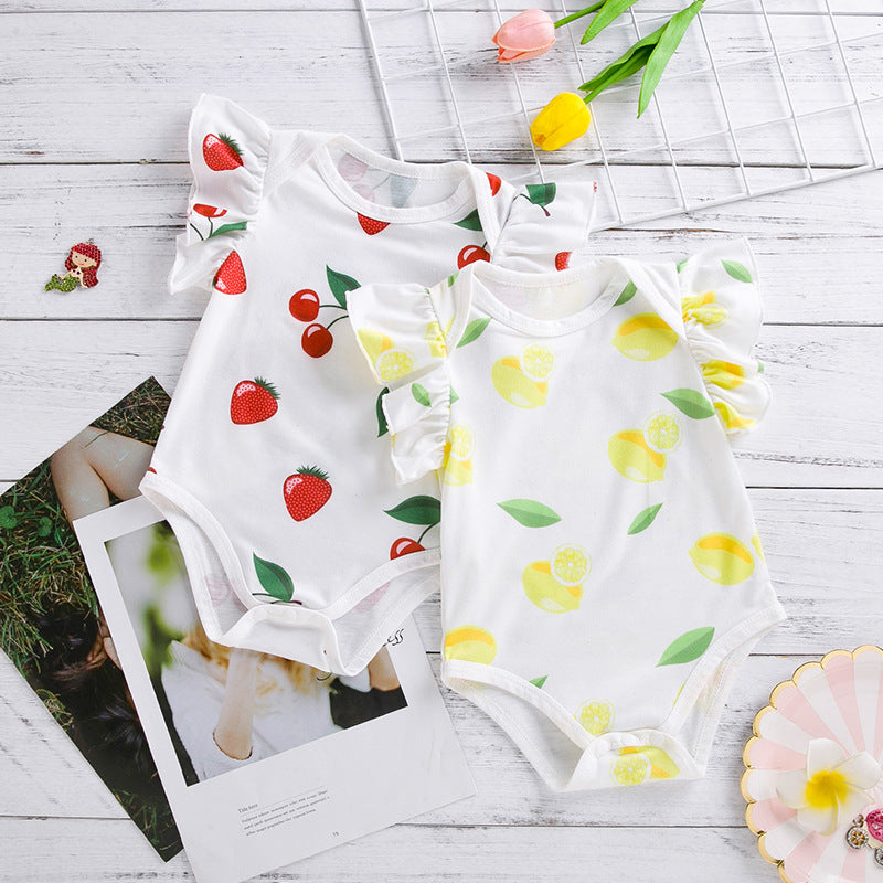 New Baby Sleeveless Lemon Print Romper