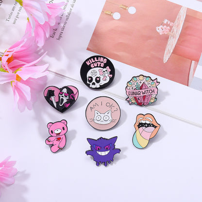 Pink Skull Bear Metal Brooch Geometric Cute Cat Pin