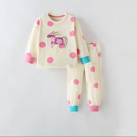 Trendy Girl's Pajama Set Floral Pattern Cotton Casual Wear