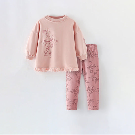 Cute Long Sleeve Cotton Two-Piece Set for Girls
