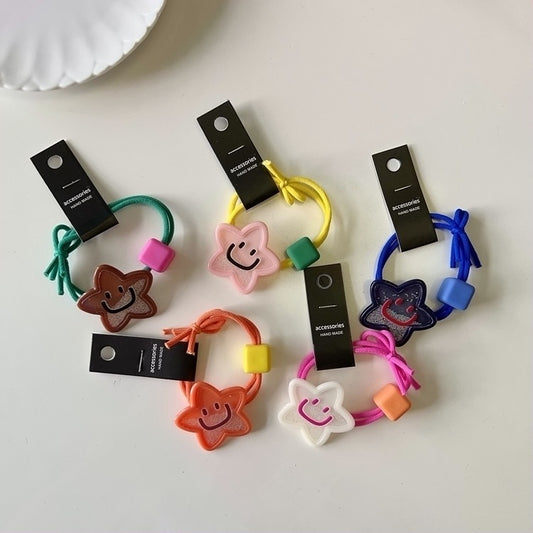 Star Glitter Hair Ties with Smiley Face for Kids