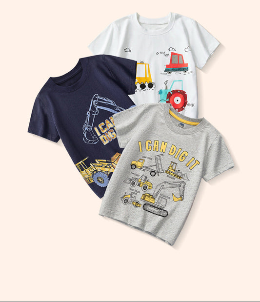 Kids Cartoon Car Short Sleeve T-Shirt Cotton Casual Top