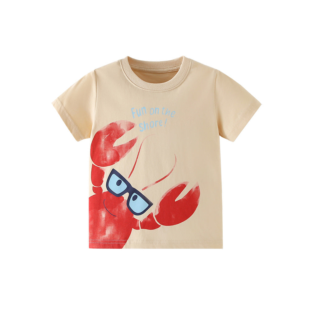 Cartoon Lobster Print Short Sleeve T-Shirt for Boys