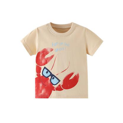 Cartoon Lobster Print Short Sleeve T-Shirt for Boys