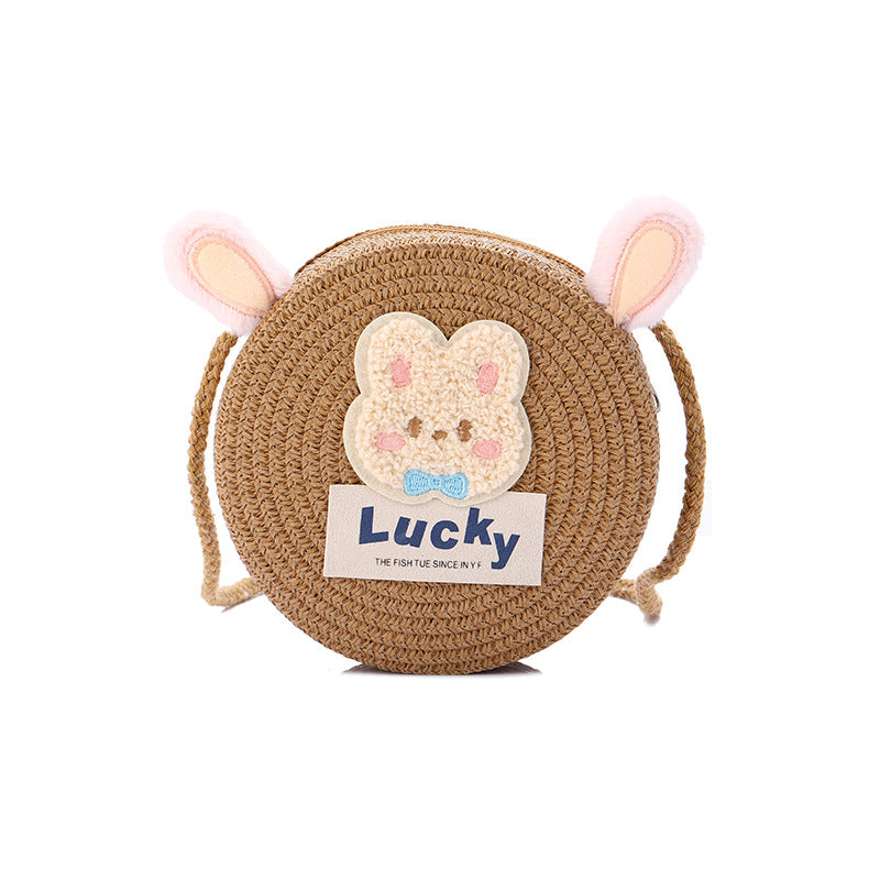 Cute Woven Straw Bag for Girls - Cartoon Design - Breathable Material - Casual Use
