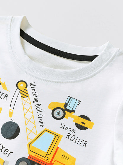 Kids Long Sleeve Cartoon Excavator T-Shirt Casual Cotton Top