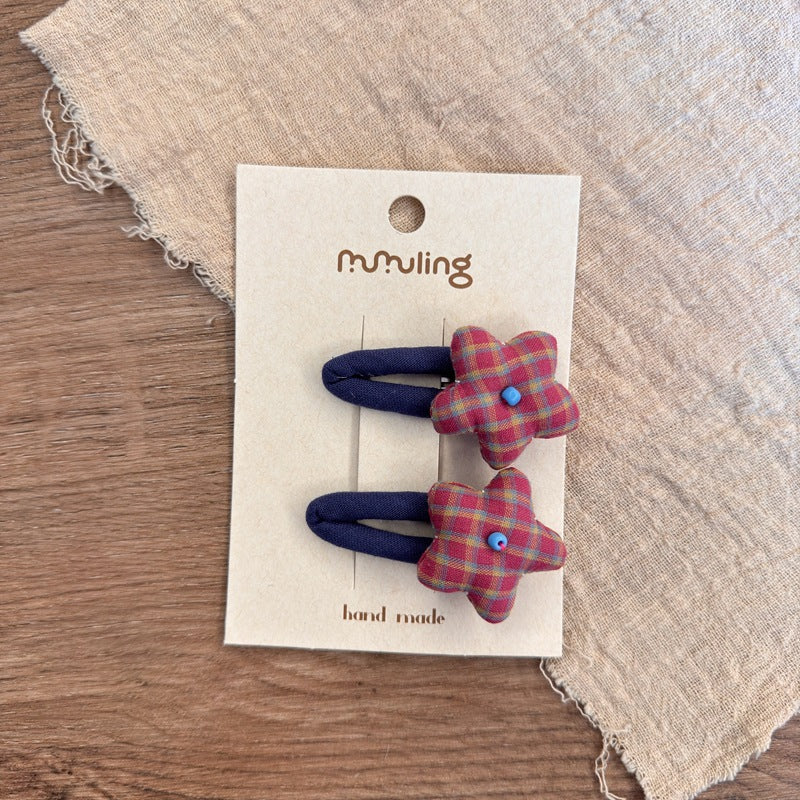 Star Pattern Fabric Hair Clips for Kids - Set of 2