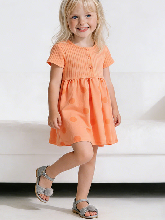 Girls' Cute Short Sleeve Cotton Princess Dress