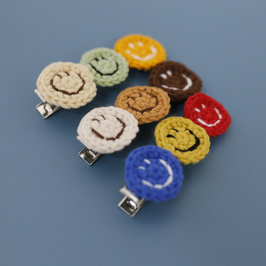 Smiley Face Handmade Crochet Hair Clips Cute Yarn Headbands
