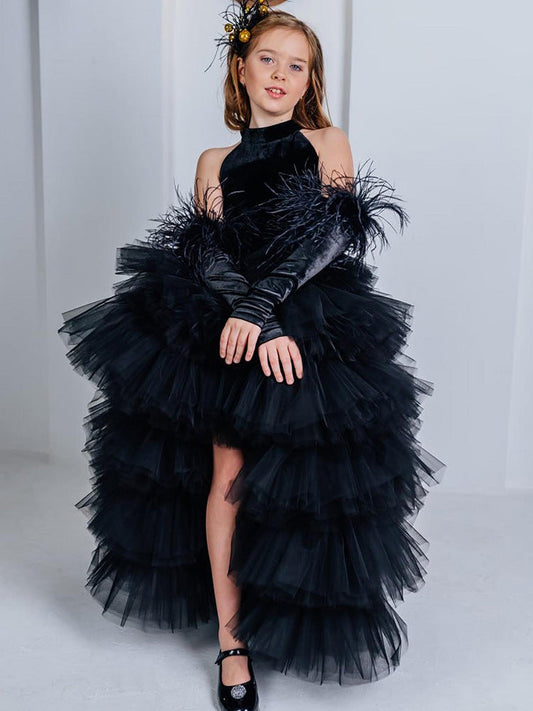 Black Backless Princess Dress for Girls Birthdays and Performances