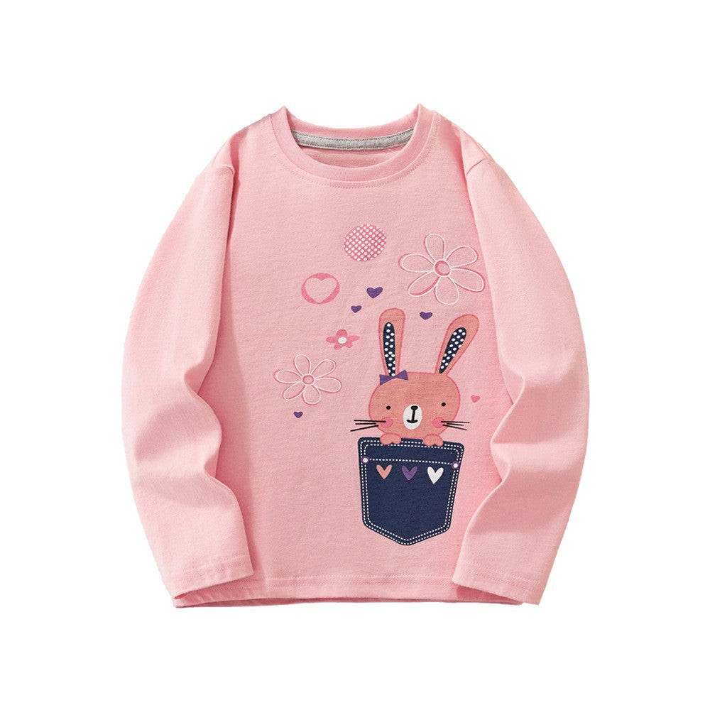 Animal Print Long Sleeve Cotton T-Shirt for Girls