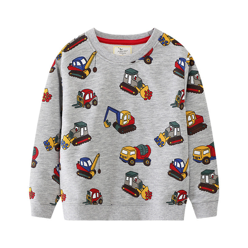 Cartoon Print Boys Sweatshirt Soft Cotton Hoodie