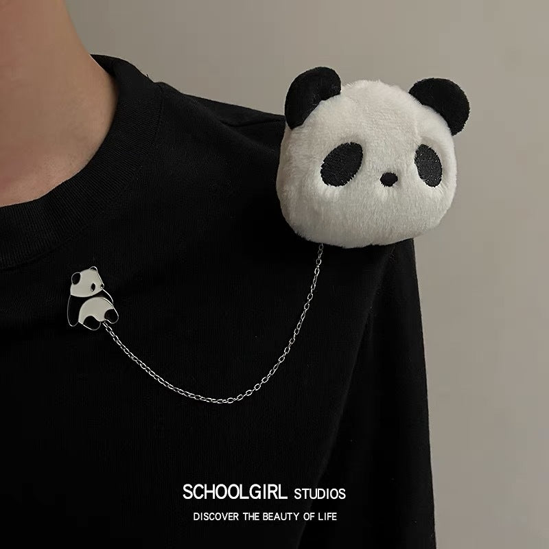 Cute Panda Plush Brooch Cartoon Animal Pin for Girls