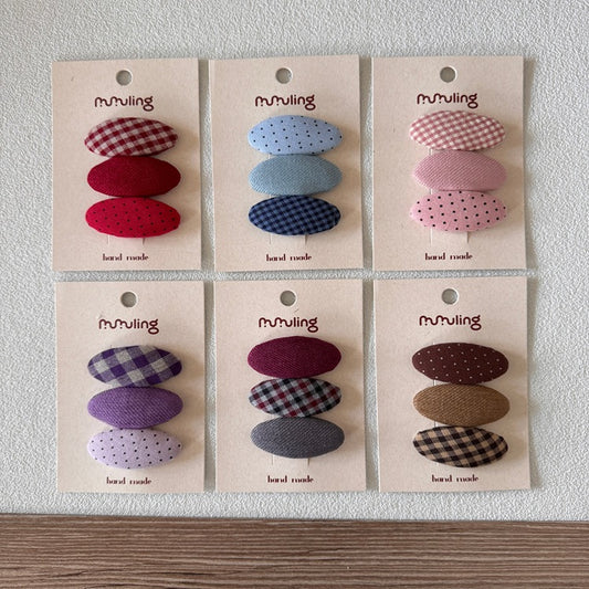 Children's Checkered Polka Dot Fabric Hair Clips