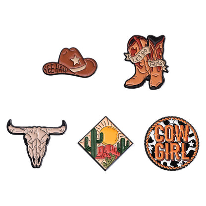 Brown Series Denim Hat Brooch Cute Versatile Travel Adventure Metal Badge Fashion Accessory
