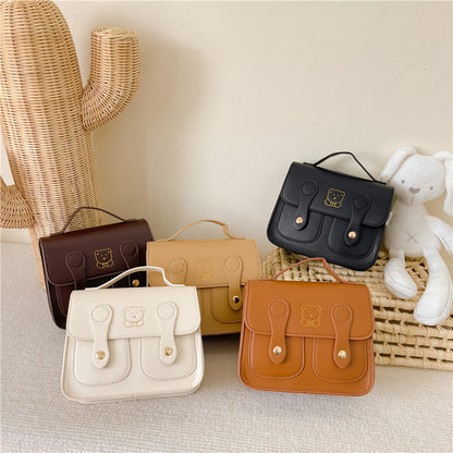 Trendy Retro Kids Backpack Cute Bear PU Double-Shoulder Bag